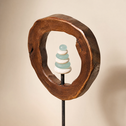 One Mirthwick glass cairn garden stake shown clearly against a warm ivory background