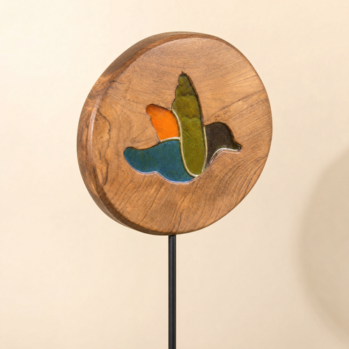 One Mirthwick stained-glass bird garden stake shown clearly against a warm ivory background